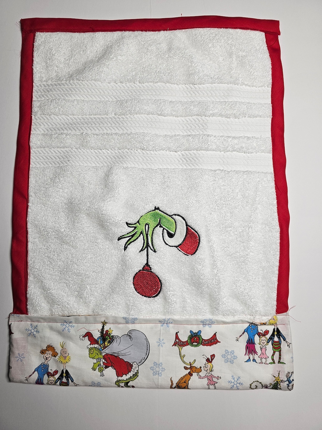 Christmas Grinch Hand Towels for Kitchen and Bath Embroidered and