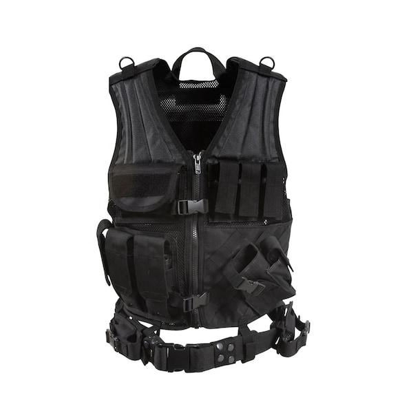 Military adjustable molle system plate carrier vest with tactical belt and full accessories