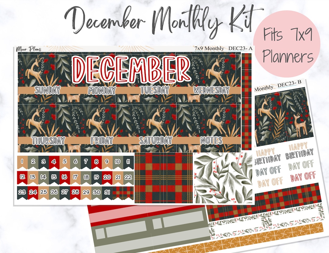 7x9 December 2023 Monthly Sticker Kit Deer Christmas Theme - Etsy