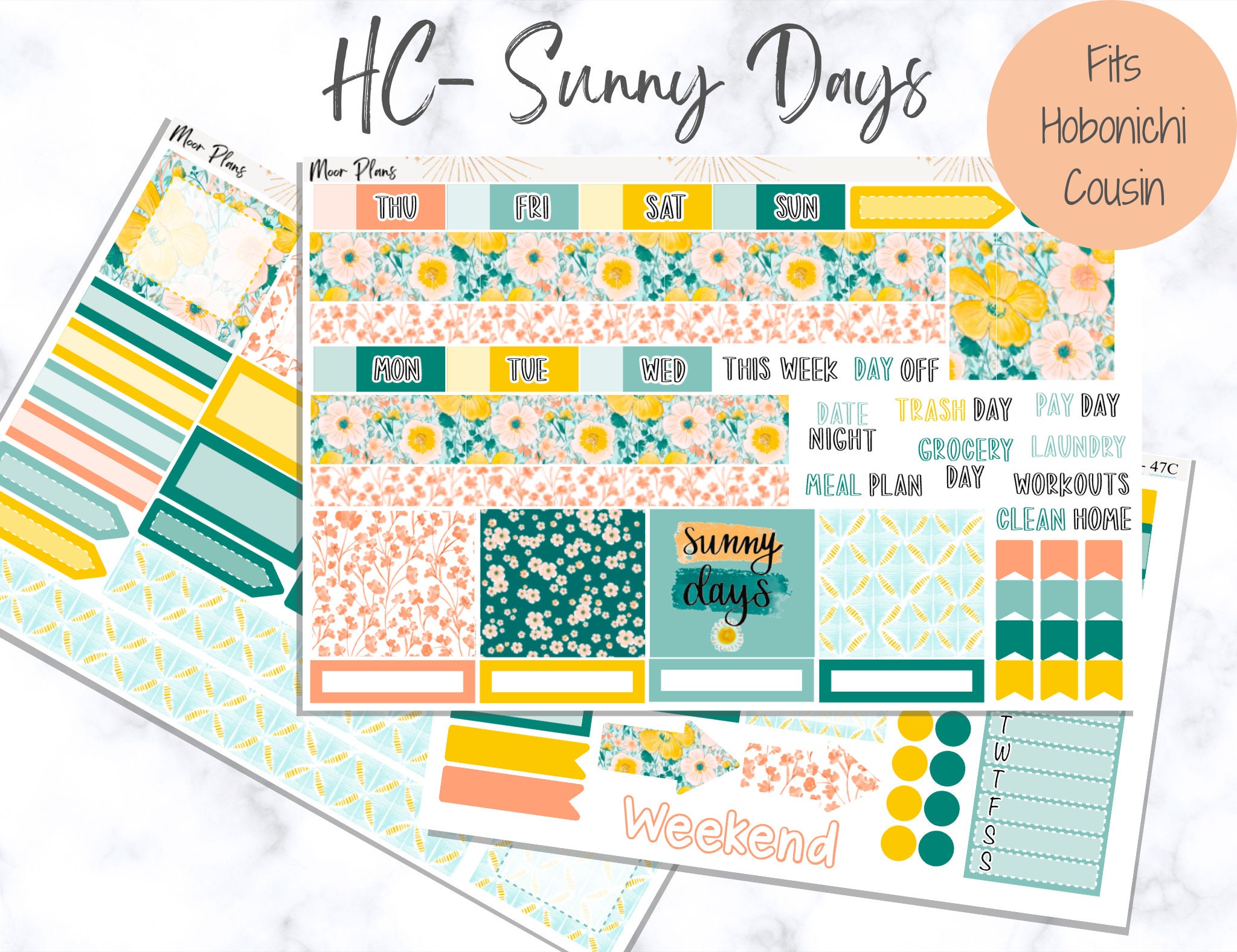 HC47 Sunny Days Hobonichi Cousin Sticker Kit Weekly Sticker Kit 