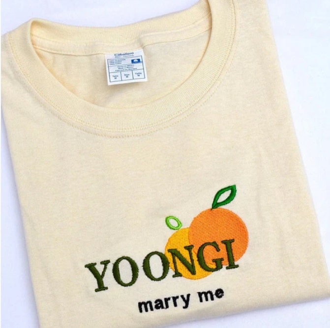 YOONGI MARRY ME bts shirt (Suga) embroidered beige cotton tee shirt kpop