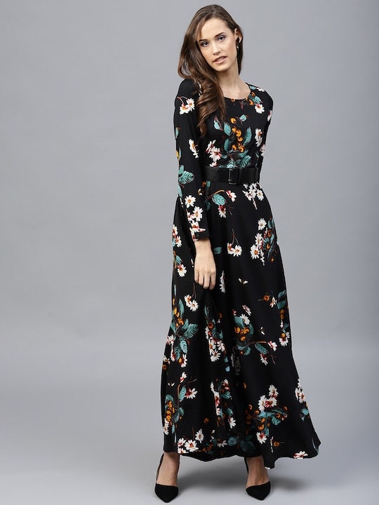 7200086 Black Floral Skirt Maxi Dress