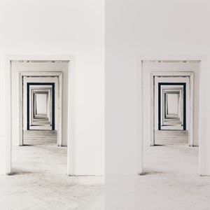 Puede incluir: Un pasillo blanco con una serie de puertas blancas que conducen a una habitaci&oacute;n blanca. Las puertas est&aacute;n todas abiertas y la habitaci&oacute;n est&aacute; vac&iacute;a.