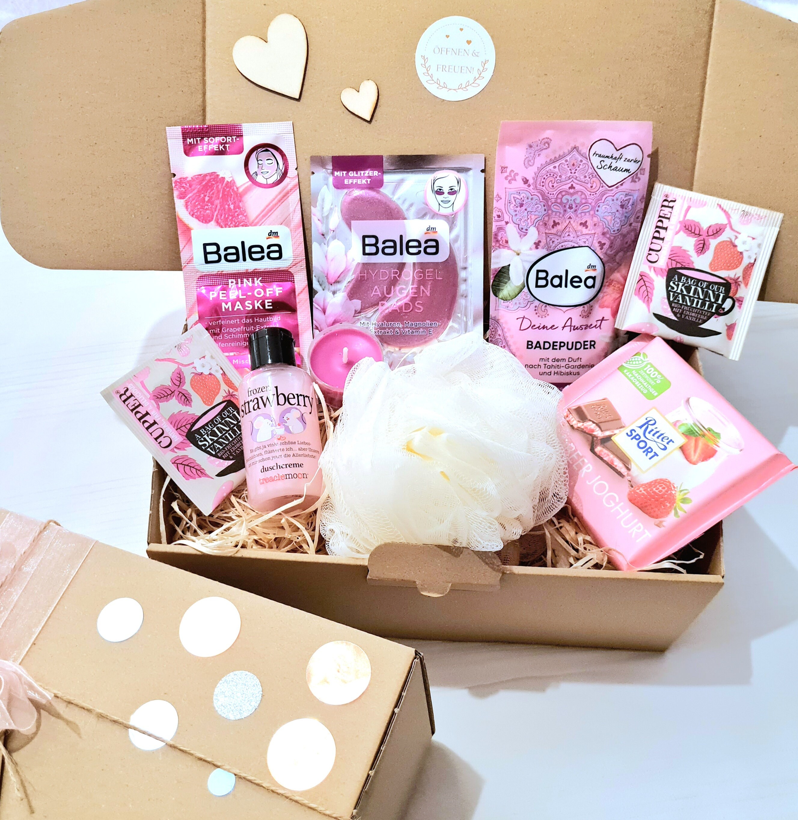 LFBEST Rosa Karierte Geschenkbox 25x18x8,5 Cm – Mit Grußkarte, Bast Und Schleife, Faltbar
