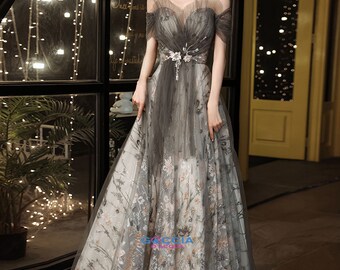 off-the-shoulder Bridal gown Dinner Banquet women's evening dress performance/ host / catwalk wedding evening dress-014