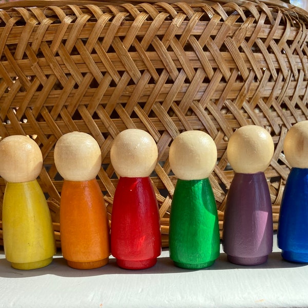 Wood peg dolls, color peg dolls, educational peg dolls, 2” peg dolls