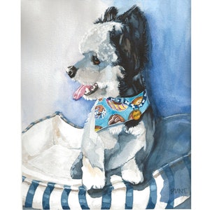 black and white poodle art print of original watercolor painting, pet portrait
