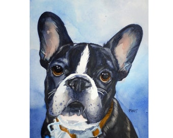 black and white french bulldog art print of original watercolor painting, Frenchie art, Mother's Day gift, Giclee art print