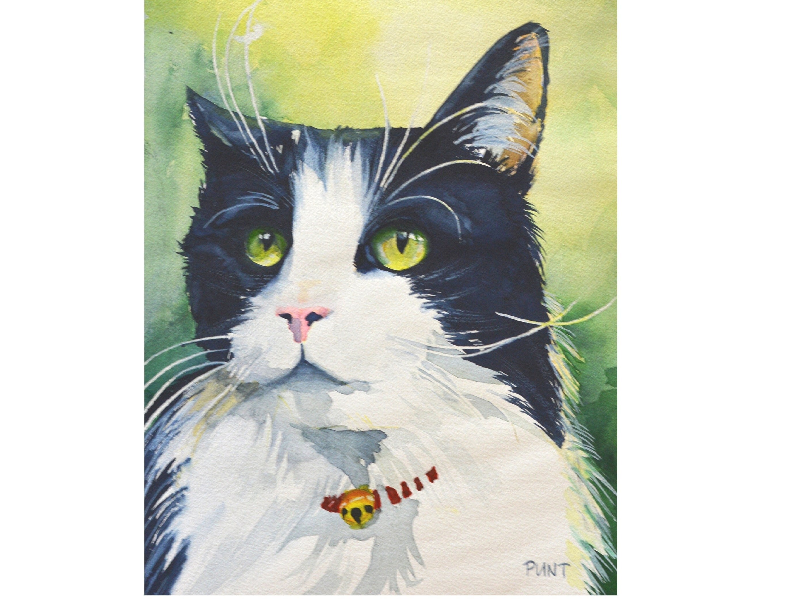 Tuxedo Cat Art Print: Black and White Watercolor Pet Portrait - Etsy