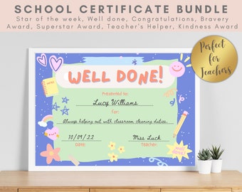 School Certificate Bundle, 7 Pastel Theme Certificates, Certificate Awards, Perfect for Teachers
