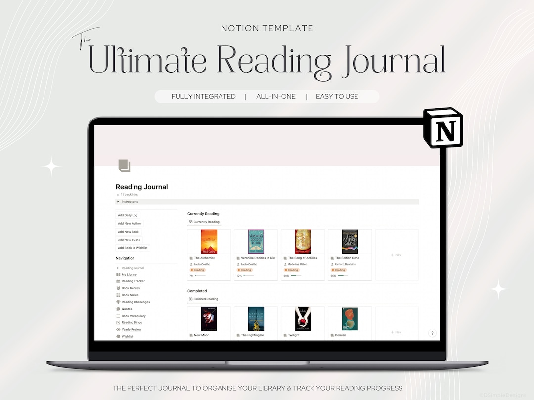 Notion Reading Notes Notion Reading Journal Template, Notion Reading Tracker, Minimalist ...