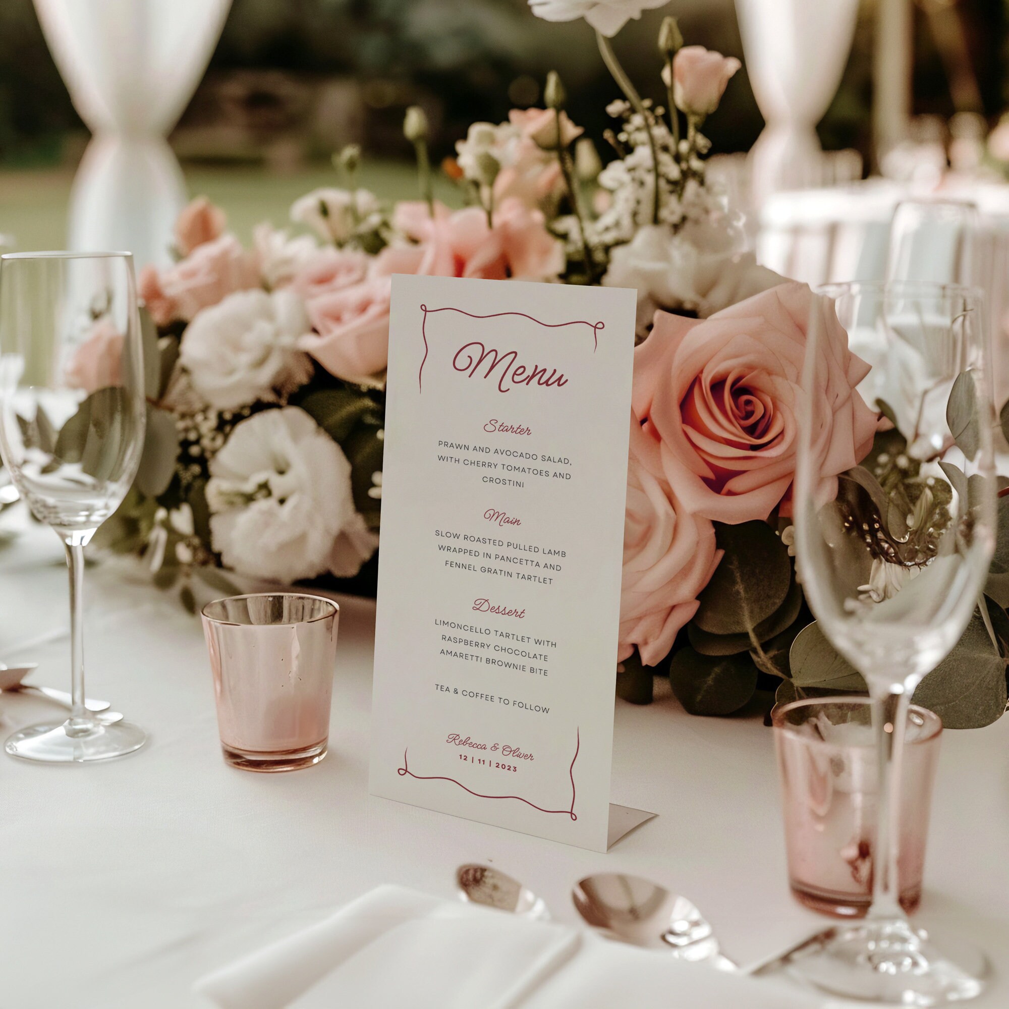 Cursive Script Editable Menu, Digital Download Wedding Menu ...