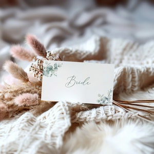 Eucalyptus Editable Name Cards, Digital Download Place Setting, Wedding Personalised Name cards, Template place settings for wedding
