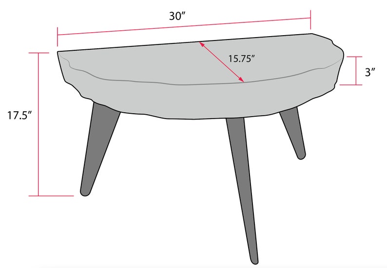 Half Round Coffee Table, Live Edge Coffee Table, Modern Coffee Table Etsy