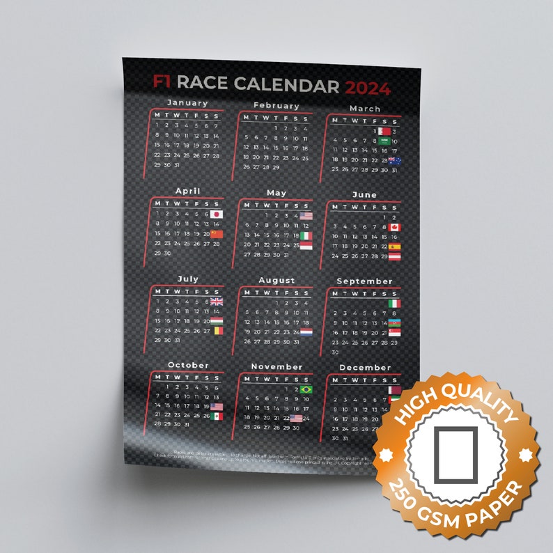 F1 2024 Season Calendar Etsy Australia