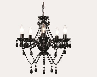 5-Light Black Crystal Chandelier, Antique Black Chandelier for Dinning & Bedroom, Modern Pendant Lighting Fixture