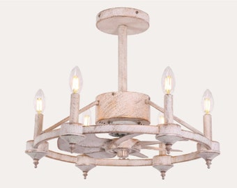 White Chandelier Ceiling Fan with Lights and Remote, 3 Speeds 7 Reversible Blades, Fendelier for Bedroom, Dining Room