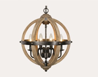 Illuminazione con lampadario a sfera per isola cucina, lampadario in legno in stile vintage, lampadario a 4 luci per foyer