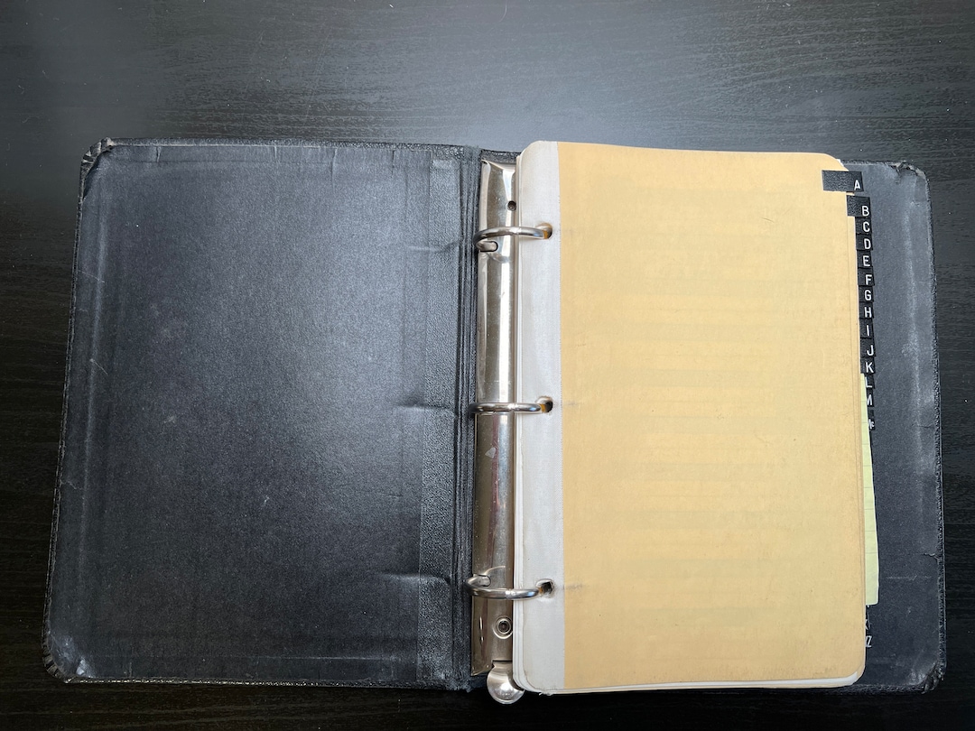 Vintage Black 3 Ring Binder Address Book With Paper and Alphabet