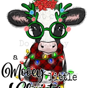 Have yourself a mooey little Christmas high resolution png digital download transparent background cow plaid glasses farm livestock country