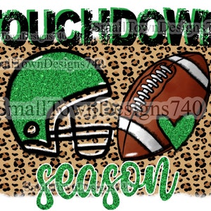Touchdown season high resolution PNG digital design green glitter sparkly football helmet hand drawn design add your own school mascot logo