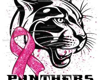 Panthers school mascot breast cancer awareness high resolution PNG digital design bundle hand drawn ribbon sparkly glitter sublimation DTF