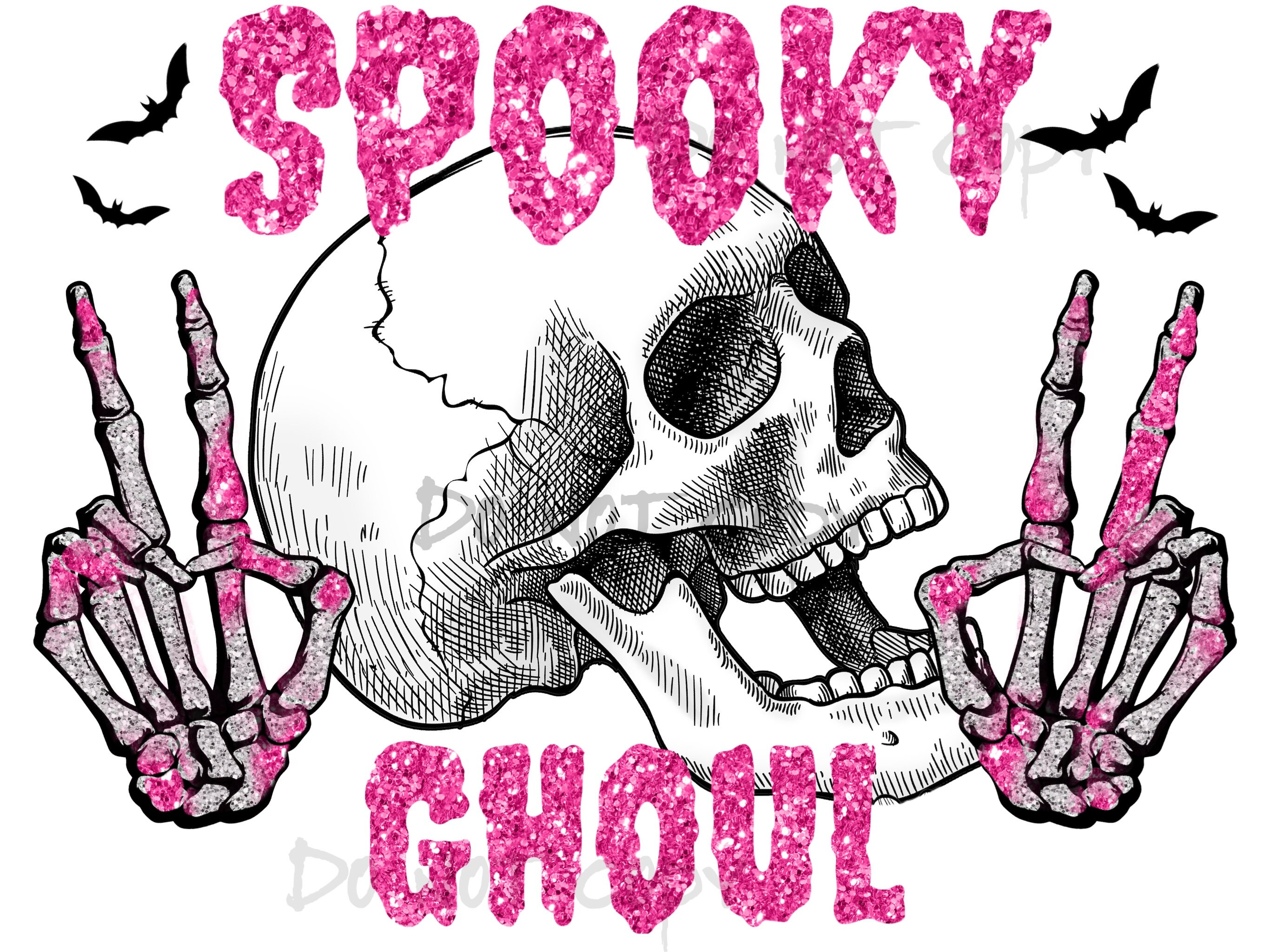 Spooky Ghoul Pink Glitter Skull Skeleton Hand Peace Sign High