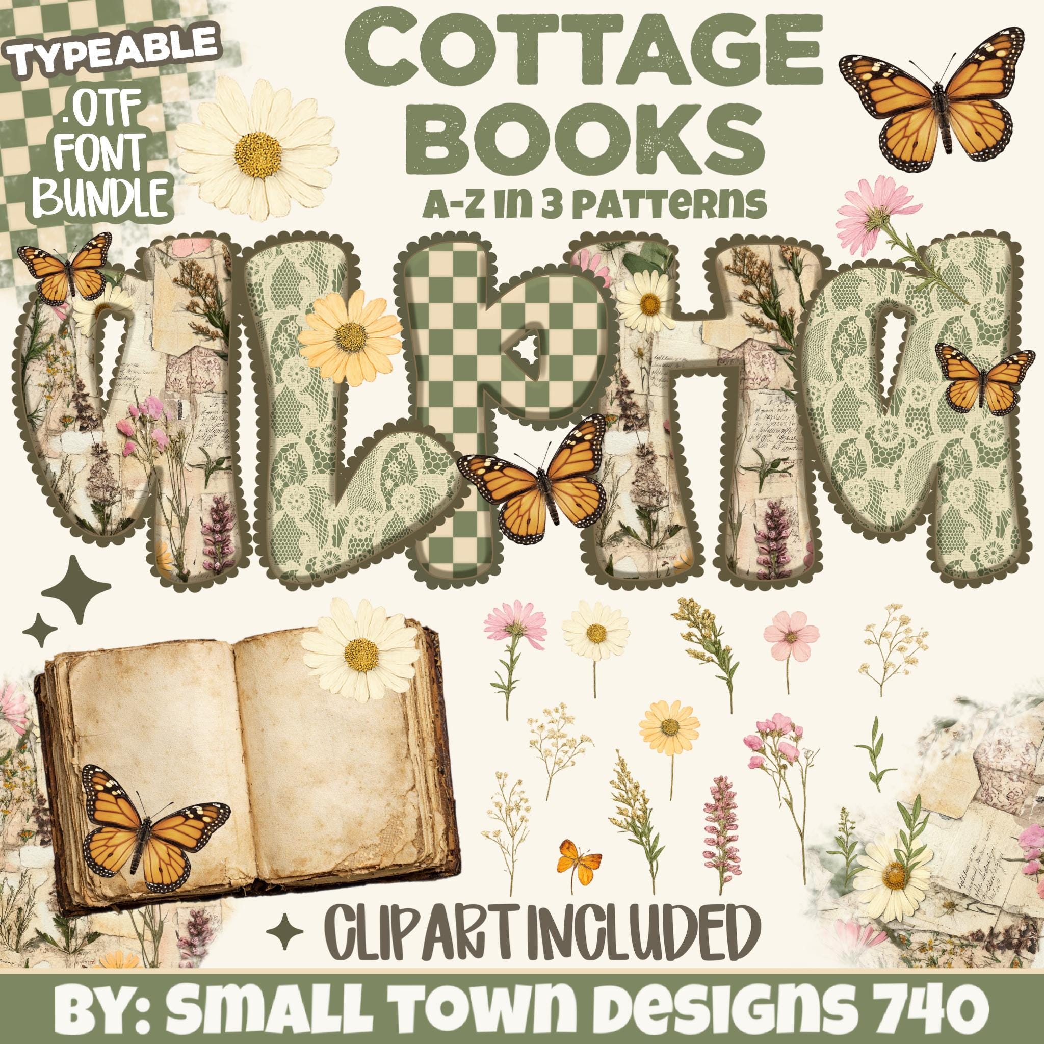 Typeable Images Cottagecore Bookish TYPEABLE OTF Font Bundle- Type Your Designs - - Etsy