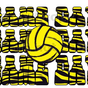 Game day black yellow zebra volleyball high resolution PNG file with transparent background