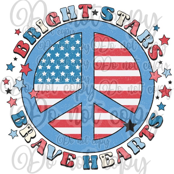 Bright stars brave hearts red white blue peace sign high resolution PNG digital design sublimation and more