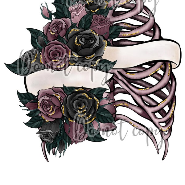 Roses skeleton rib cage lungs high resolution empty banner your text Png digital design file with transparent background