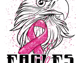 Eagles school mascot awareness pink glitter high resolution PNG digital design sublimation DTF with matching sparkly ribbon