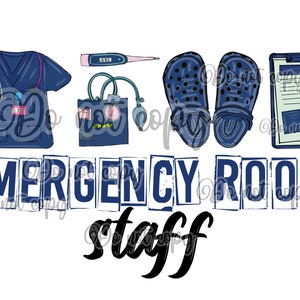 Emergency room staff nurse tech hospital shoes clipboard thermometer scrubs drawing digital art high resolution PNG design sublimation
