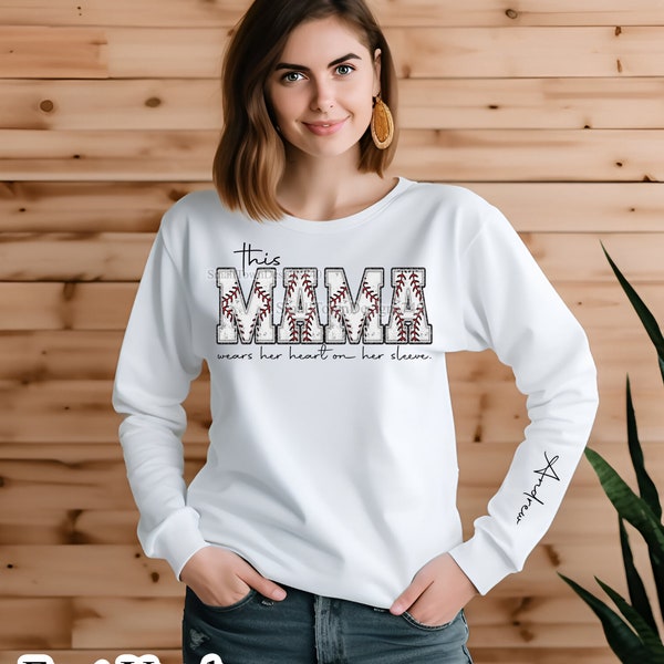 Baseball Mama wears her heart on her sleeve - High Resolution PNG digital file with transparent background - Sublimation & DTF