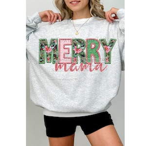 Merry Mama & Mini faux embroidery chenille high resolution PNG digital design Christmas