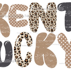 Kentucky retro vintage distressed high resolution PNG digital design DTF sublimation bubble letters tan brown cheetah