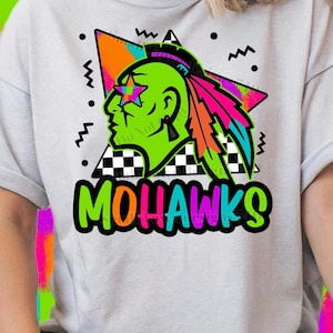 Mohawks Neon School Mascot with Checkered print and Star Eyes - high resolution PNG digital design - Great for Sublimation or DTF -