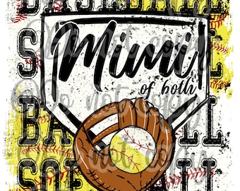 Mimi of both softball baseball hand drawn high resolution PNG digital design grunge glove mitt home plate with matching distressed patch