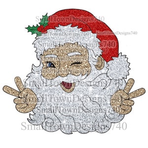 Glitter Santa high resolution PNG digital design sublimation DTF & more sparkly shiny peace sign merry Christmas