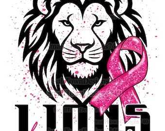Lions pink glitter awareness splatter school mascot high resolution PNG a digital design sublimation or DTF. Includes sparkly ribbon