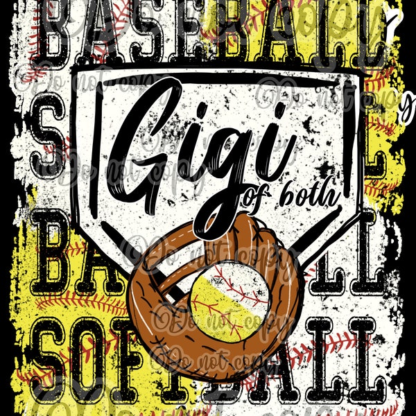 Gigi of both softball baseball high resolution PNG digital design bundle distressed matching sleeve accent patch glove mitt sublimation