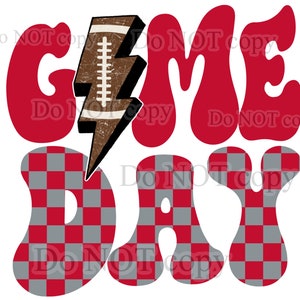 Game day high resolution PNG digital design sublimation, DTF and more. retro vintage football red gray checkered lightening bolt