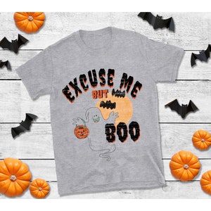 Excuse me but boo high resolution PNG digital design vintage ghost Halloween spooky bat pumpkin trick treat distressed sublimation DTF DTG