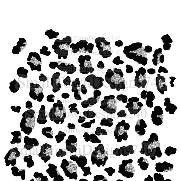 Black silver grey glitter cheetah leopard high resolution PNG digital design with transparent background