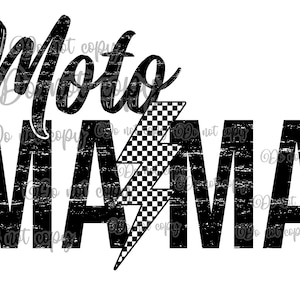 Moto Mama & Papa hochauflösende PNG digitales Design Bundle 2 Dateien Lightening Streak Bolt Zielflagge Distressed Schriftzug DTF Sublimation