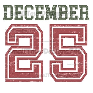 Vintage distressed retro Christmas December 25 digital design bundle with tree. Two High resolution PNG files DTF & sublimation compatible