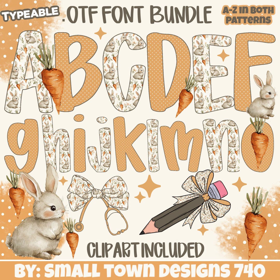 Typeable Images Cottagecore Easter Hand Drawn Alphabet TYPEABLE .OTF Font- Type Your ...