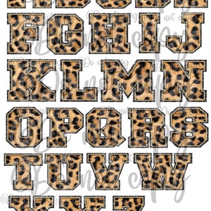 Faux embroidery glitter block letter cheetah alphabet set high resolution PNG digital design 26 individual PNG files transparent background