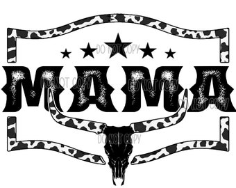Mama cow western steer longhorn border design digital png high resolution mom country western sublimation and more