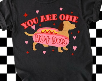 Hot Dog Valentine Dachshund Wiener Dog Hand Drawn - high resolution PNG digital design - Sublimation or DTF -